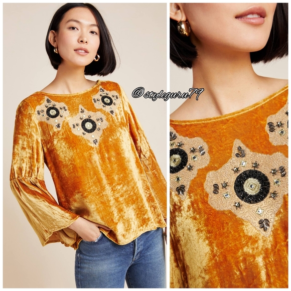 NWT, Anthropologie, Carina Beaded Velvet Blouse - Picture 2 of 4